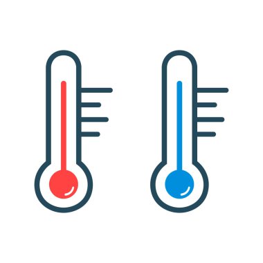 Beyaz arkaplanda izole edilmiş termometre simgeleri. Sıcaklık ölçümü. Vektör illüstrasyonu