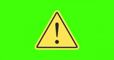 Uyarı işareti animasyonu. Tehlike ya da dikkat çekme işareti. Yeşil arka plan. 4K