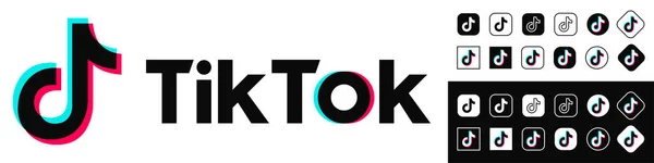 VINNYTSIA, UKRAINE - 20 Eylül 2021: TikTok simgeleri. TikTok logoları ayarlandı. Vektör illüstrasyonu