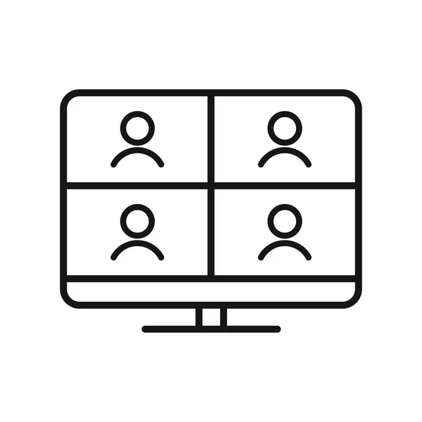 Video çağrı simgeleri. Çevrimiçi toplantı ya da eğitim. Online konferans bir plonchet, bilgisayar ve dizüstü bilgisayarda. Düz stil. Vektör illüstrasyonu