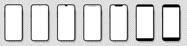 Akıllı telefon gerçekçi bir maket. Üç boyutlu akıllı telefon seti. Ön manzara. Vektör illüstrasyonu