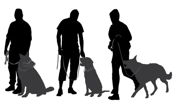 Man lopen zijn hond silhouet — Stockvector