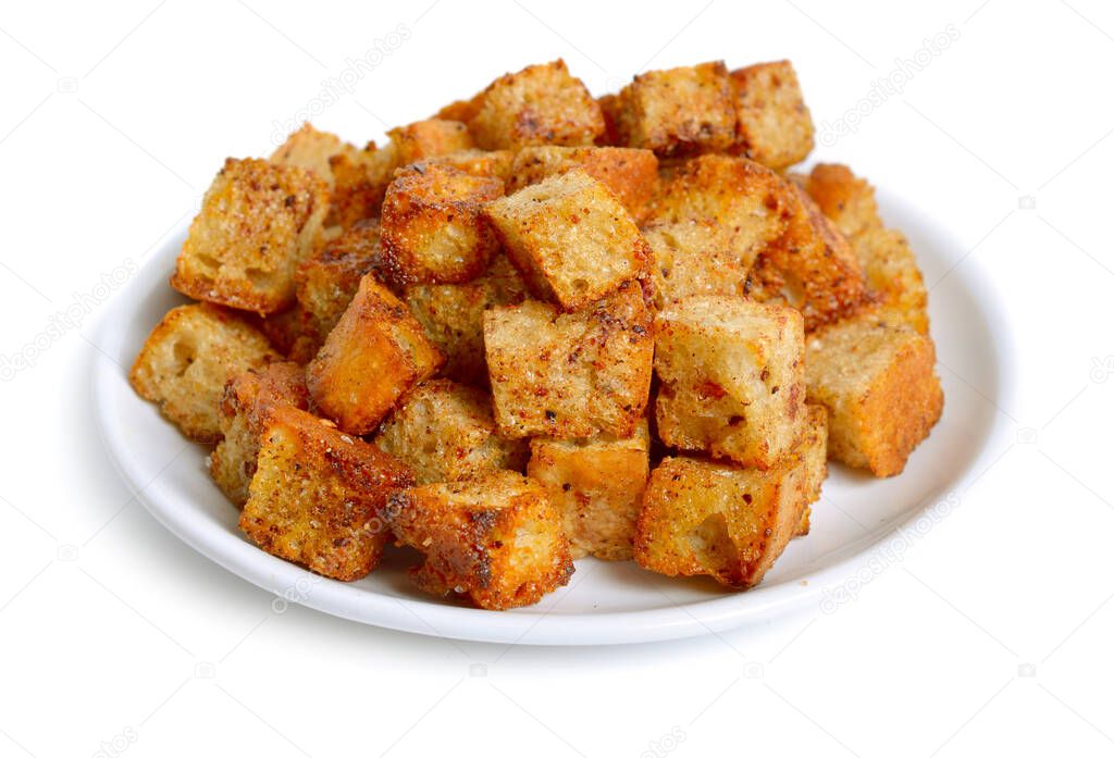 Handmade white bread croutons cubes