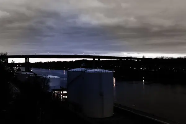 Sonnenuntergang Über Der Hochbrücke Kiel Holtenau — Stockfoto