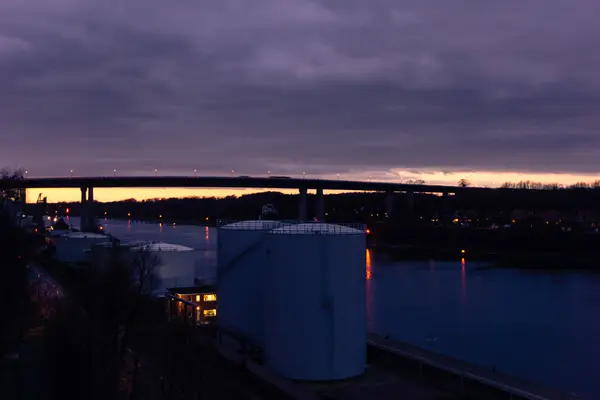 Zonsondergang Hoge Brug Kiel Holtenau — Stockfoto