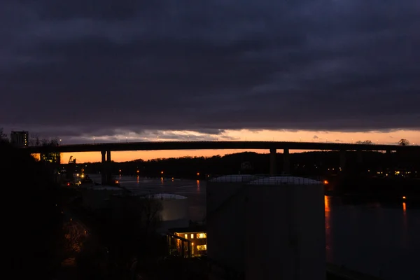 Puesta Sol Sobre Puente Kiel Holtenau — Foto de Stock