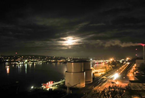 Fullmåne Över Kielkanalen Låser Kiel Holtenau — Stockfoto