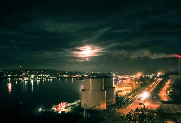 Luna Piena Sul Canale Kiel Serrature Kiel Holtenau — Foto Stock