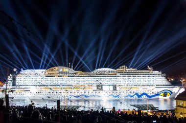 Hamburg, Germany - May 7th 2016: Impressions from the christening of the AIDAprima with Lasershow and Firework clipart
