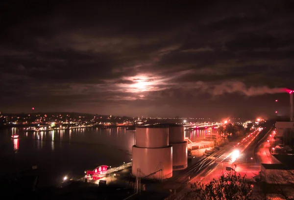 Luna Llena Sobre Las Esclusas Del Canal Kiel Kiel Holtenau —  Fotos de Stock