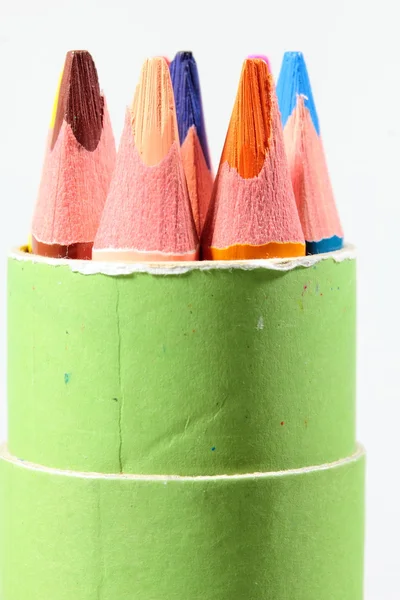 Colored pencils in the green box — Stock Photo, Image