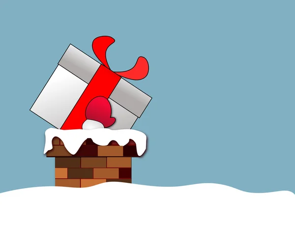 Christmas box  in chimney — Stock Photo, Image