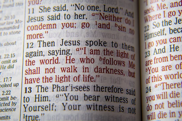 Texto de la Biblia - YO SOY LA LUZ DEL MUNDO - Juan 8: 12 —  Fotos de Stock