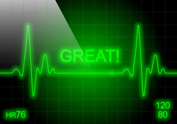GREAT - написано на зеленом мониторе сердечного ритма — стоковое фото