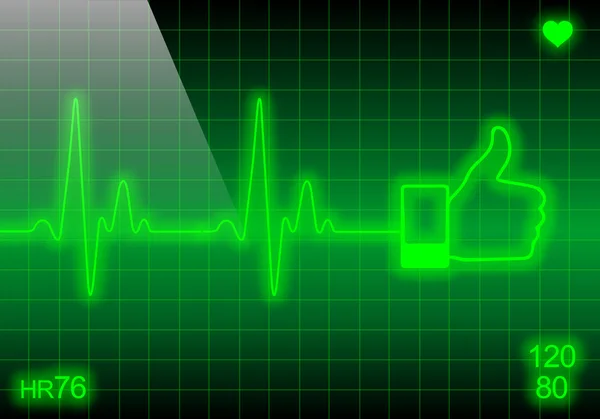 Like sign on green heart rate monitor — Stock Photo, Image