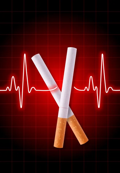 Scissors made of cigarettes cutting the heartbeat line — Stock Photo, Image