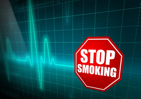STOP SMOKING sign on turquoise heart rate monitor — Stock Photo, Image