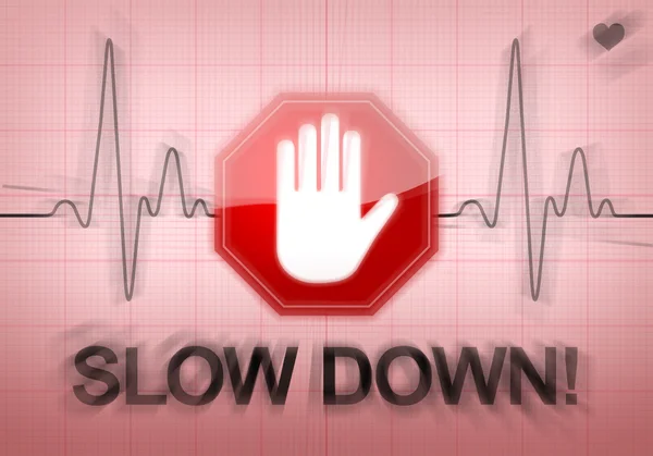 SLOW DOWN em papel de gravação ECG — Fotografia de Stock