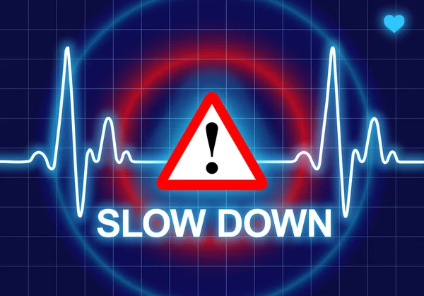 SLOW DOWN escrito no monitor de frequência cardíaca azul — Fotografia de Stock