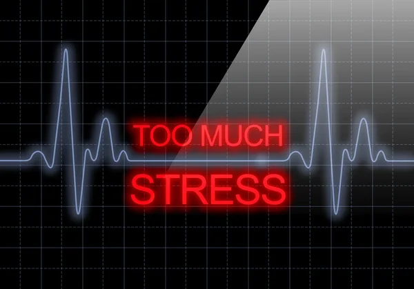 TOO MUCH STRESS written on black heart rate monitor — Stock Photo, Image