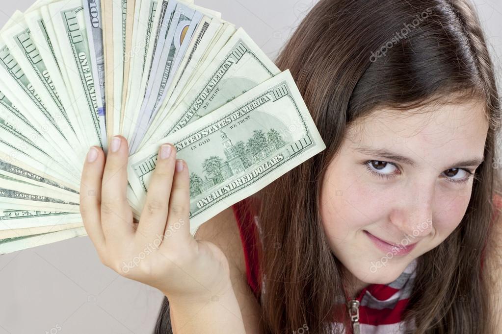 Beautiful Teen Girl Holding Us Dollars Stock Photo Beautiful Teen Girl Holding Us Dollars Stock Photo