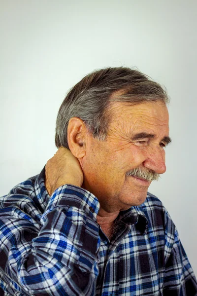 Senior Man Suffering With Severe Neck Pain — Stock Photo, Image