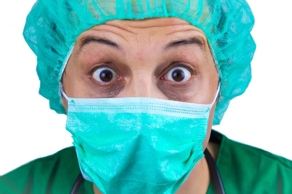 Retrato del médico cirujano sorprendido protagonizado por grandes ojos — Foto de Stock
