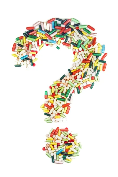 Ponto de interrogação feito de comprimidos — Fotografia de Stock