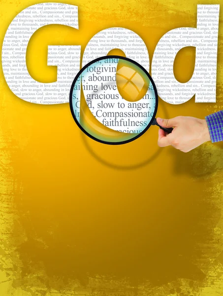 The name GOD under observation with magnifying glass — Stock Photo, Image