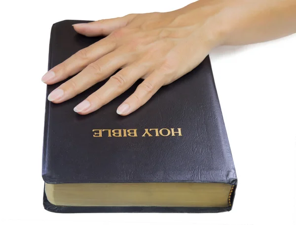 Woman hands over holy bible — Stock Photo, Image