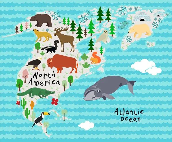 Animal cartoon map. North America.