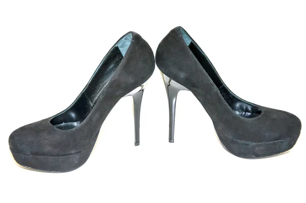 Fekete színű, fehér magas sarkú puhított cipők. — Stock Fotó