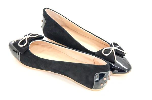 Black pair of ballet flats isolated on white background. — Stock Photo, Image