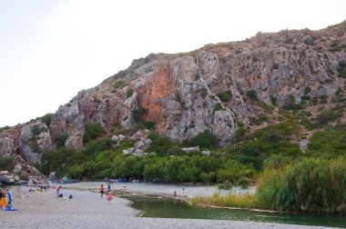 Preveli beach and lagoon seen from  Kourtaliotiko gorge on the Crete island, Greece.