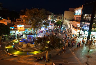 CRETE,HERAKLION-JULY 24: Nightlife on Lions Square on July 24,2014 in Heraklion on the Crete island, Greece.