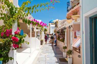 SANTORINI,OIA-JULY 28: Shopping street on July 28,2014 in Oia town on Santorini, Greece. Oia is a small town on Thira (Santorini) and Therasia, Greece.