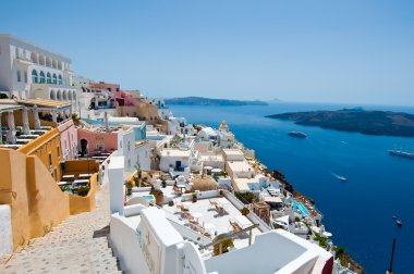 SANTORINI,FIRA-JULY 28: Fira cityscape on July 28,2014 in Fira town on Santorini, Greece. Fira is the modern capital of the Greek Aegean island, Santorini.