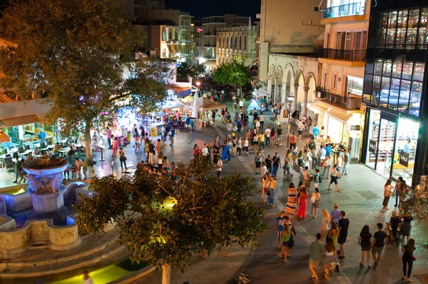 CRETE,HERAKLION-JULY 24: The fountain on Lions Square at night on July 24,2014 in Heraklion on the Crete island, Greece.