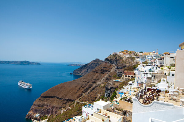 Panoramic view of Fira on the island of Thera(Santorini), Greece.