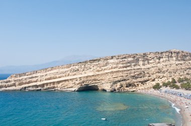 Düz Messara ve Asteroussia Dağları Yunanistan Crete adada sınırlarını Matala kumsalda.