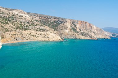Libya deniz ve kırmızı plaja yakın Matala beach adada Crete, Yunanistan.