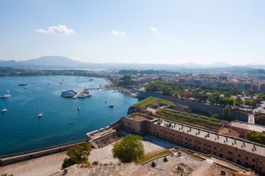 Kerkyra city from the Old Fortress. Corfu island, Greece.