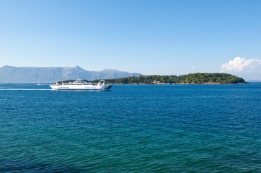 Lazaretto Island and Albanian coast on the background from the Corfu island, Greece.
