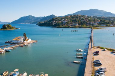 CORFU-AUGUST 22: Chalikiopoulou Lagoon with Vlacheraina monastery on August 22,2014 on the island of Corfu, Greece.
