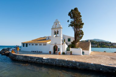 Vlacheraina Orthodox monastery with the bell tower on the island of Corfu, Greece.