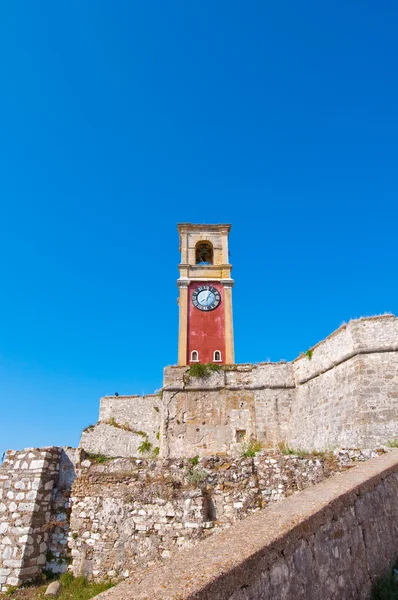 The clock tower on the top of the Old Fortress of Corfu. Greece. — Stock Photo, Image