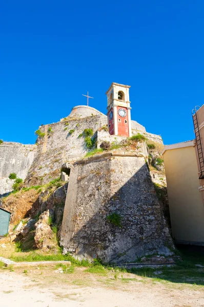 The clock-tower inside of the Old Fortress of Corfu. Greece. — Stok fotoğraf