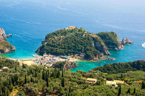 Vista panorámica de Palaiokastritsa en la isla de Corfú, Grecia . —  Fotos de Stock