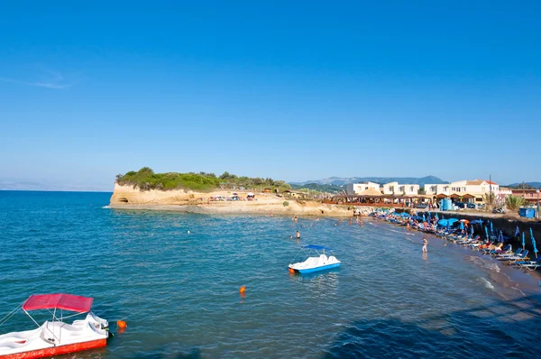 Spiaggia sabbiosa di Sidary con calette del Canal D'Amou. Isola di Corfù, Grecia . — Foto Stock