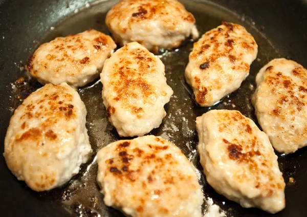 Cutlets on the frying pan.